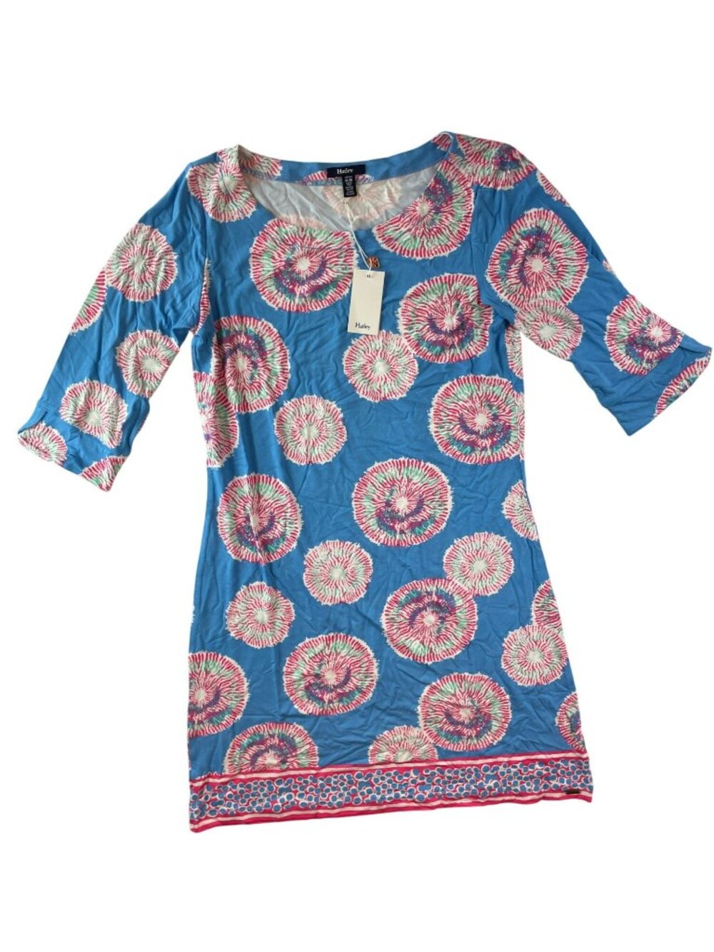Hatley Lucy Dress Sunburst Blue & Pink Print 3/4 Sleeve Women's Size Medium WNT